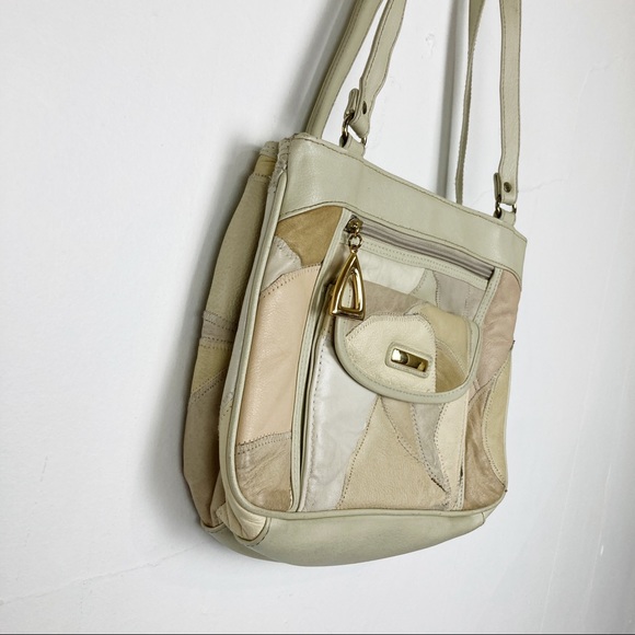 Vintage leather patchwork purse 80s 90s cream pink retro neutral beige white - Picture 4 of 12